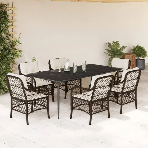 Spisebordssæt til haven 7 dele i brun polyrattan