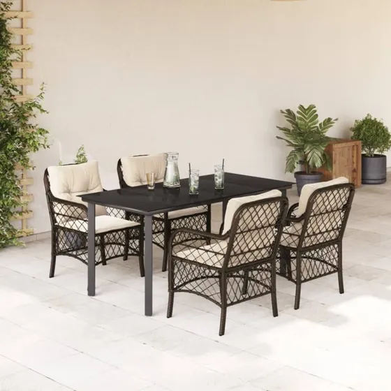 Polyrattan havemøbelsæt 5 dele med hynder, brun