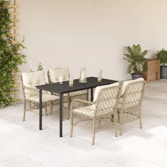 Havemøbelsæt 5 dele i beige polyrattan med hynder