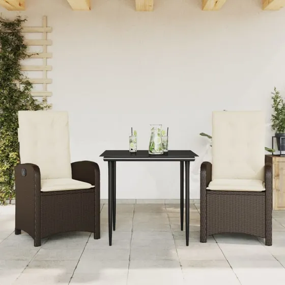 Polyrattan havemøbelsæt 3 dele med hynder – brun