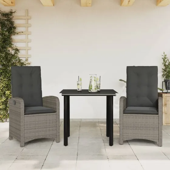 Spisebordssæt til haven 3 dele i grå polyrattan