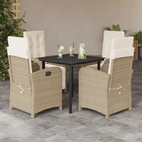 Polyrattan havemøbelsæt 5 dele med hynder - beige