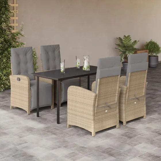 5-dele havemøbelsæt i polyrattan med hynder, beige