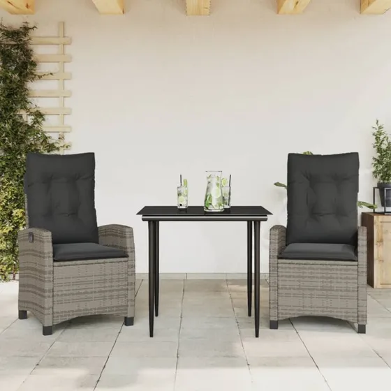 Spisebordssæt i polyrattan 3 dele med hynder – Grå