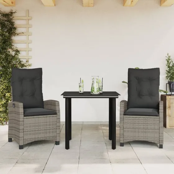 Spisebordssæt til haven 3 dele i grå polyrattan