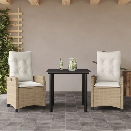 Polyrattan havemøbelsæt 3 dele med hynder – beige
