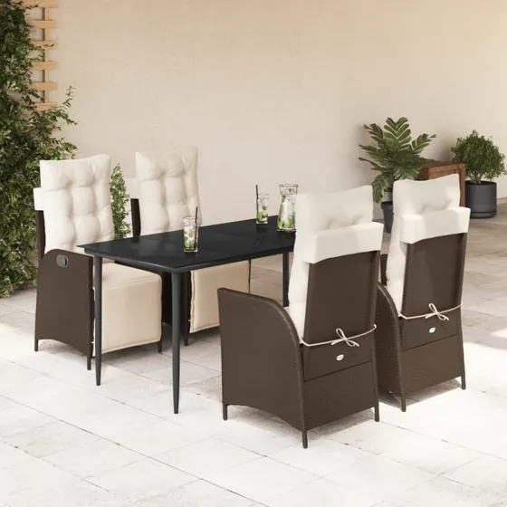 Havesæt i polyrattan 5 dele med hynder, brun