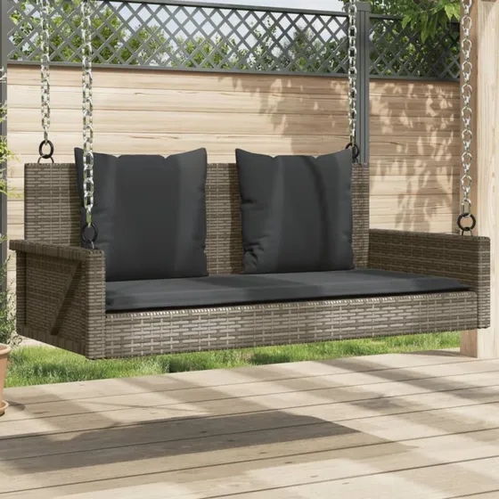 Gyngebænk i polyrattan med hynder 119x56x48 cm – grå