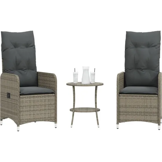 Havestole i polyrattan 2 stk. med lænefunktion og bord - grå