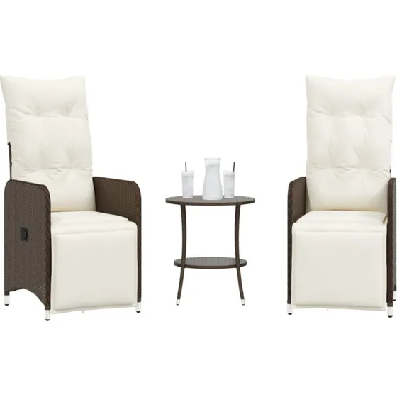 Havestole 2 stk. med justerbart ryglæn og bord – polyrattan