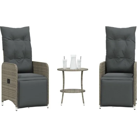 Havestole 2 stk. med lænefunktion & bord i polyrattan, grå