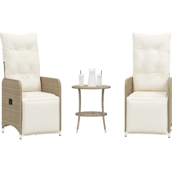 Havestole 2 stk. med justerbart ryglæn og bord – polyrattan