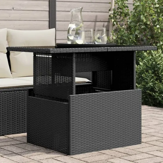Havebord 100x55x73 cm polyrattan med glastop, sort