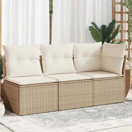 3-personers havesofa i polyrattan med hynder - beige