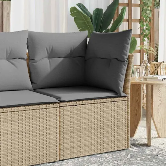 Havestol i polyrattan med hynde - beige, uden armlæn