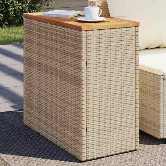 Polyrattan havebord med akacietræ 58x27,5x55 cm beige