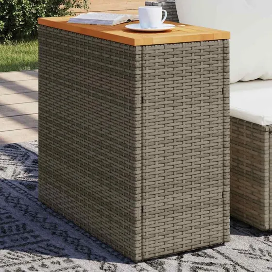 Havesidebord i polyrattan med akacietræ 58x27,5x55 cm