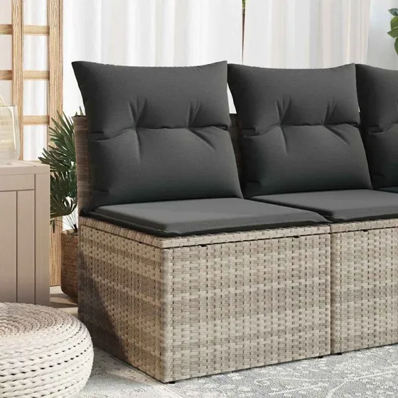 Sofamodul i polyrattan med hynder – lysegrå