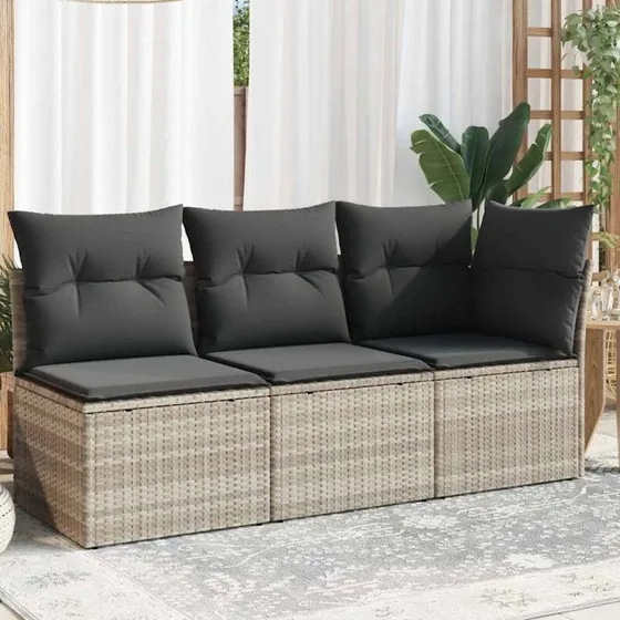 3-personers havesofa i polyrattan med hynder – lysegrå
