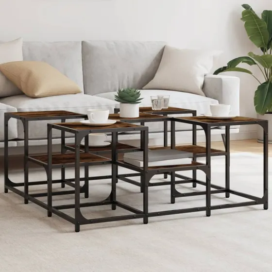 Sofabord 91x91x40 cm i rget egetrslook, 2-niveau