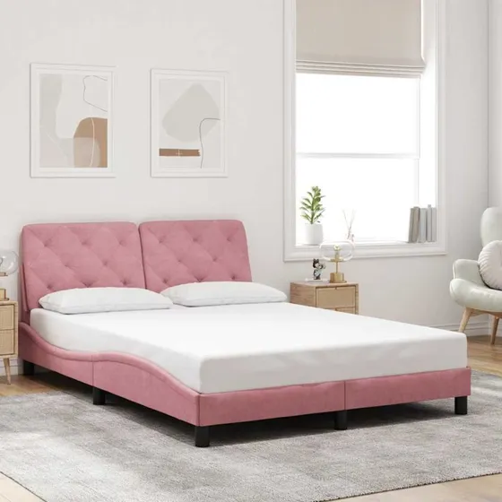 Sengeramme 120x200 cm i pink velour med gavl