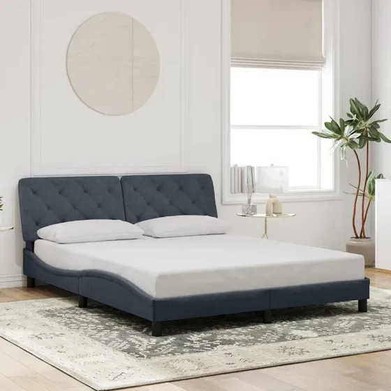 Sengeramme 160x200 cm i mørkegrå velour med gavl
