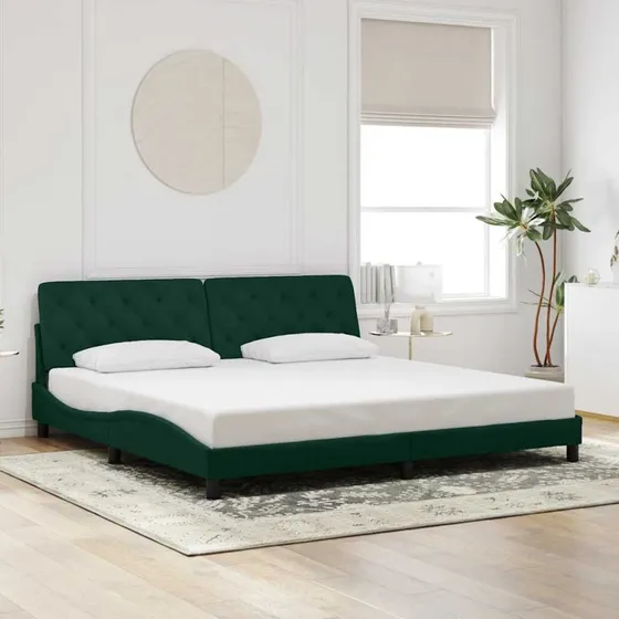 Sengeramme 200x200 cm i mørkegrøn fløjl med gavl