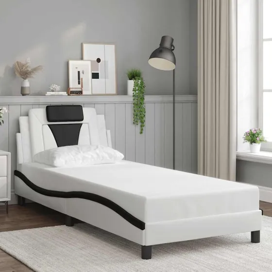 Sengeramme Viana 90x200 cm i kunstlæder – hvid/sort