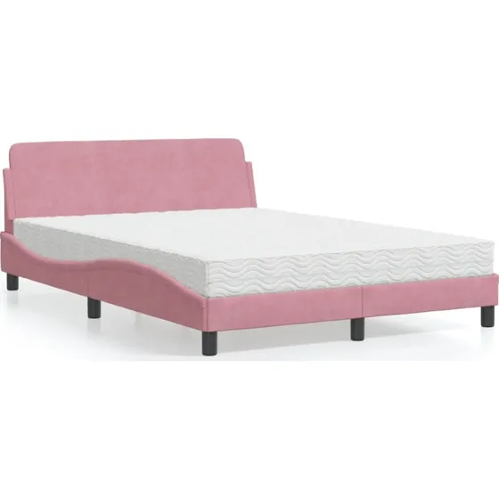 Dover seng med madras 140x190 cm i lyserød velour
