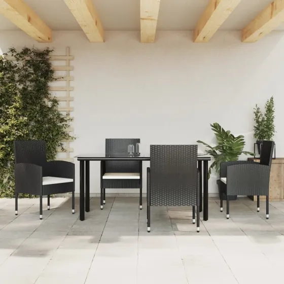 Polyrattan havemøbelsæt 5 dele – sort med stålstel