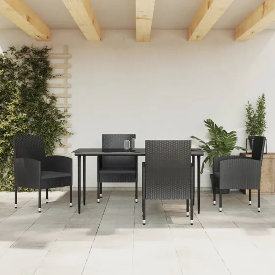 Spisebordssæt til haven 5 dele i polyrattan og stål
