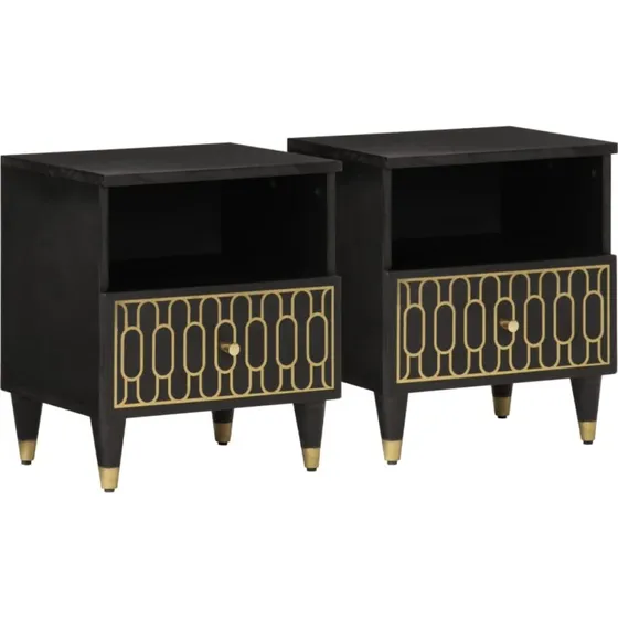 Sengeborde i massivt mangotræ, 2 stk. 40x33x46 cm