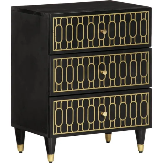 Sengebord i massivt mangotræ 50x33x60 cm – 3 skuffer