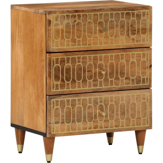 Sengebord i massivt mangotræ 50x33x62 cm - 3 skuffer