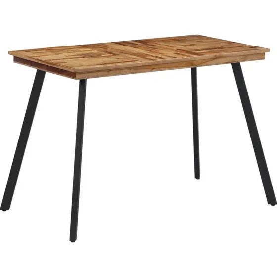 Spisebord i massivt teak 120x62x76 cm med sort jernstel