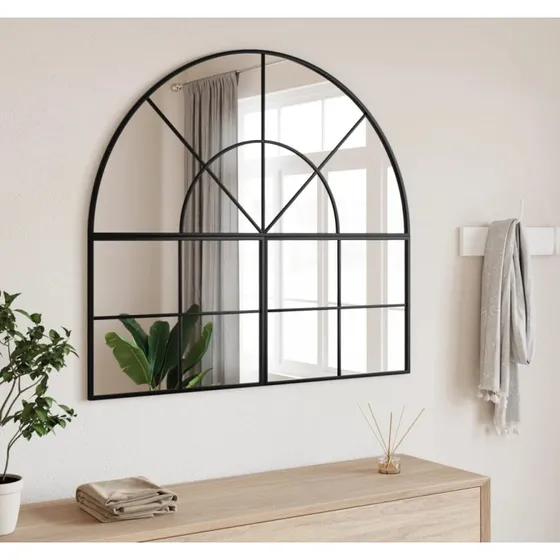 Vægspejl 100x90 cm buet ramme i sort jern