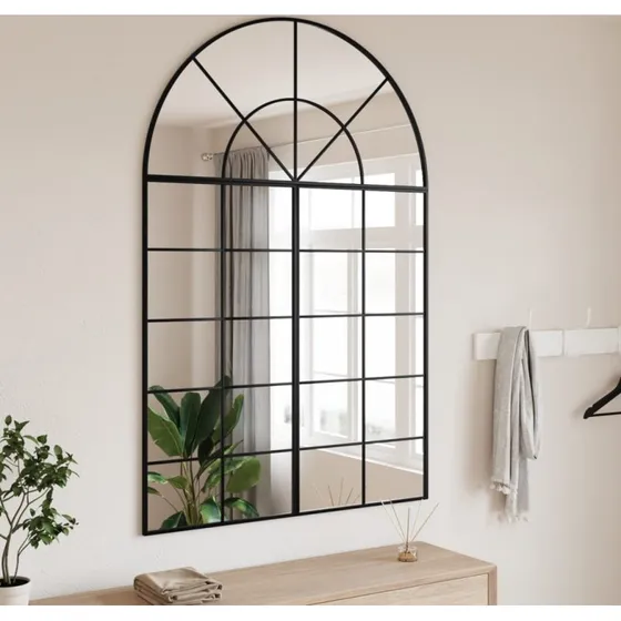 Vægspejl 100x150 cm buet ramme i sort jern