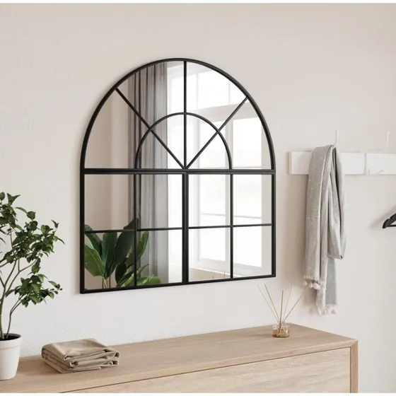 Vægspejl 80x80 cm buet sort jernramme