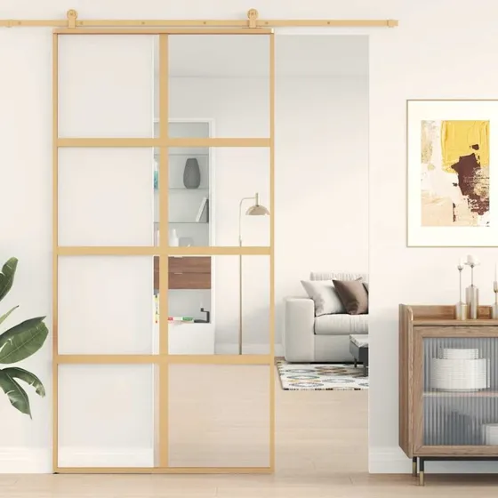 Skydedr 102,5x205 cm klart sikkerhedsglas - aluminium gylden