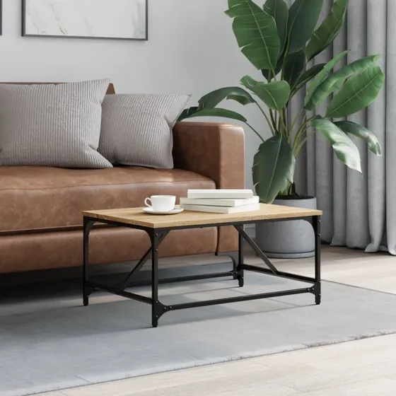 Sofabord 75x50x35 cm i sonoma-eg med metalstel