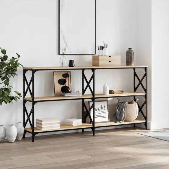 Konsolbord 156x28x80,5 cm i sonoma-eg med stålstel