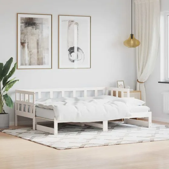 Daybed med udtrk 90x190 cm i massivt fyrretr, hvid