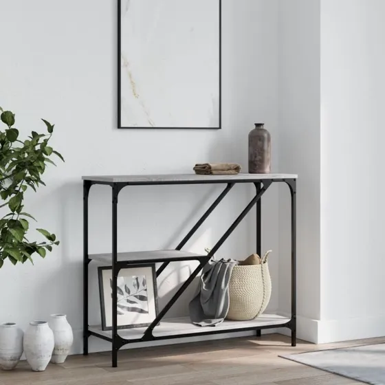 Konsolbord 88,5x30x75 cm - Grå Sonoma-eg, Stålstel