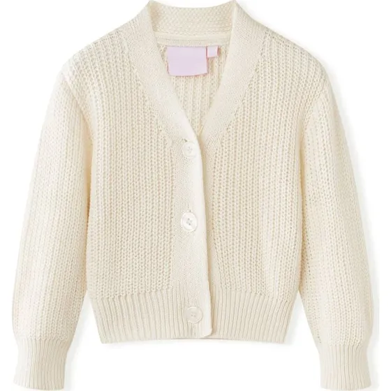 Strikket cardigan børn 128 – snehvid V-udskæring