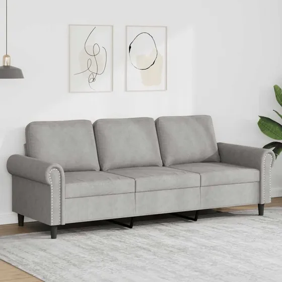 3-personers velour sofa 180 cm  lysegr