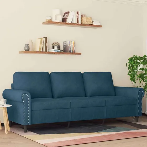 Velour 3-personers sofa 180 cm - bl