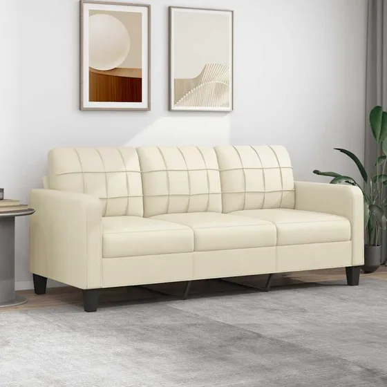 3-personers sofa 180 cm i kunstlder - creme