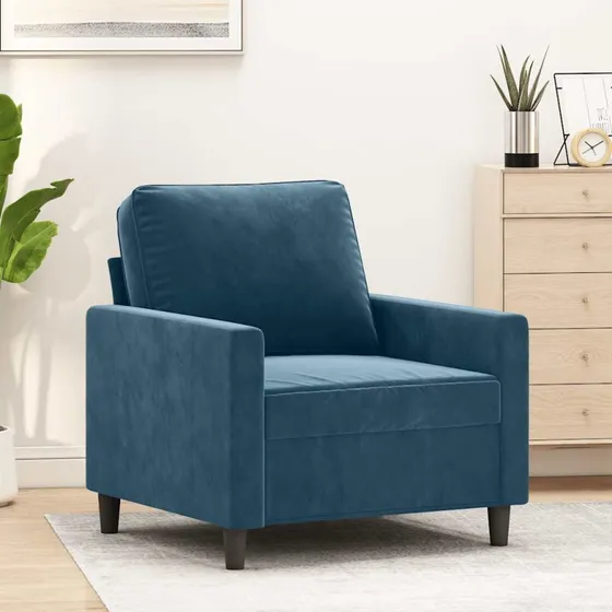 Lænestol 60 cm i blå velour med metalstel