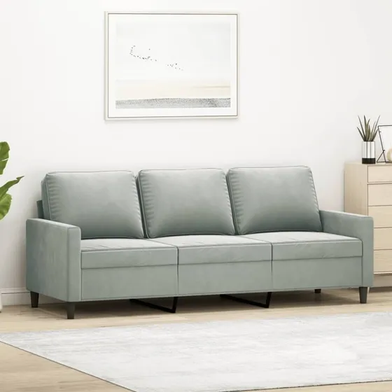 3-personers velour sofa 180 cm – lysegrå