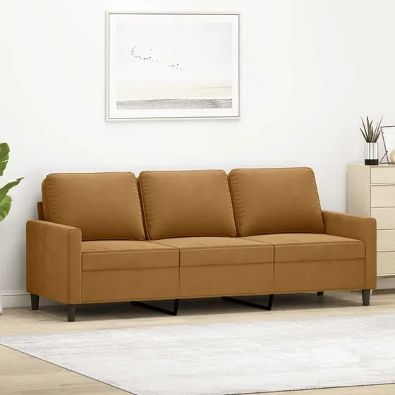 3-personers fløjlssofa 180 cm - brun